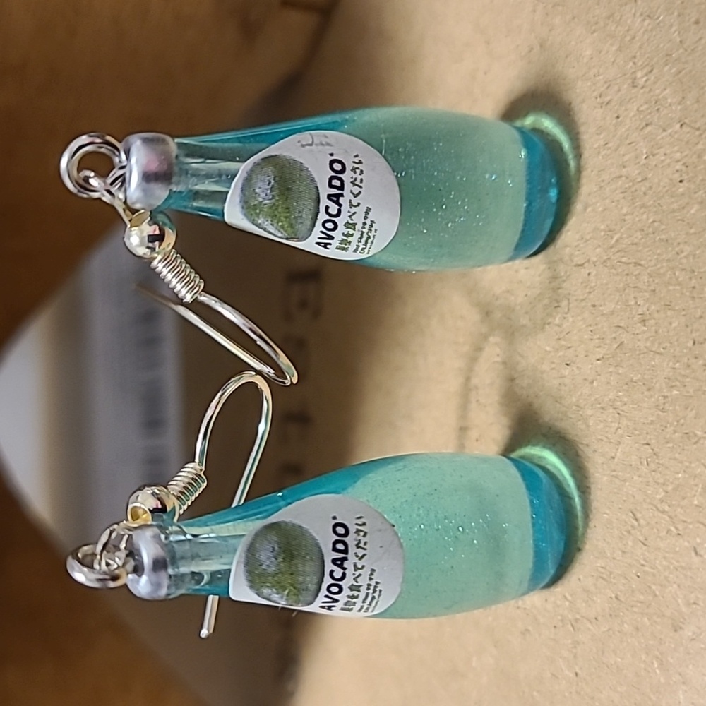 Handmade Avocado Drink Dangle Drop Earrings Ladies Blue Fun Casual School Office